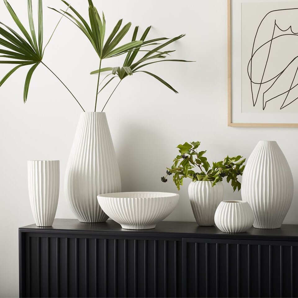 Sanibel White Textured Ceramic Vases - West Elm Australia